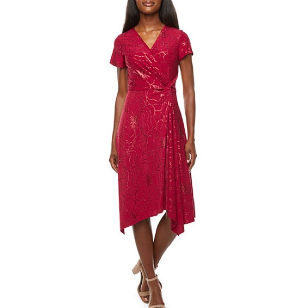 NWT Sparkly Short-Sleeve Red Dress